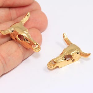 27x34mm 24k Shiny Gold Cattle Charms, Gold Buffalo Head Pendant, Horn Jewelry, Horn Necklace, Cattle Skull, Buffalo Skull Charms, MBGBRT878