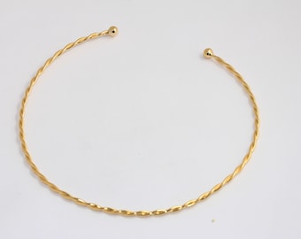 3mm 24k Shiny Gold Plated Choker, Wire Choker Necklace, Adjustable, Braided Wire Choker Necklace, Gold Plated Findings, MBGBXB184-6