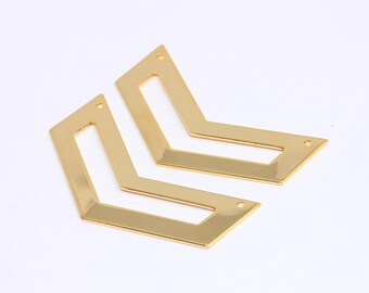 15x50mm 24k Shiny Gold Chevron Pendant, Outline Chevron Charms, Chevron Blank, Triple Chevron Pendant, Gold Plated Findings, MBGBRT156