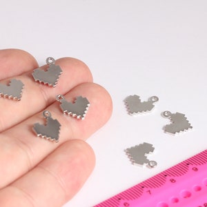 11mm Rhodium Plated Pixel Heart, Heart Pendant, Silver Heart Necklace Charms, Heart Charm, Heart, Rhodium Plated Findings, MBGETS33-1