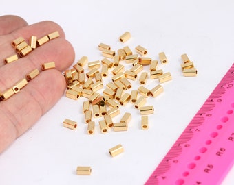 3x6mm 24k Shiny Gold Plated Tube Beads, Square Tube Beads, Spacer Beads, Bracelet Beads, Solid Tube Beads, Gold Plated Findings,  MBGMTE708