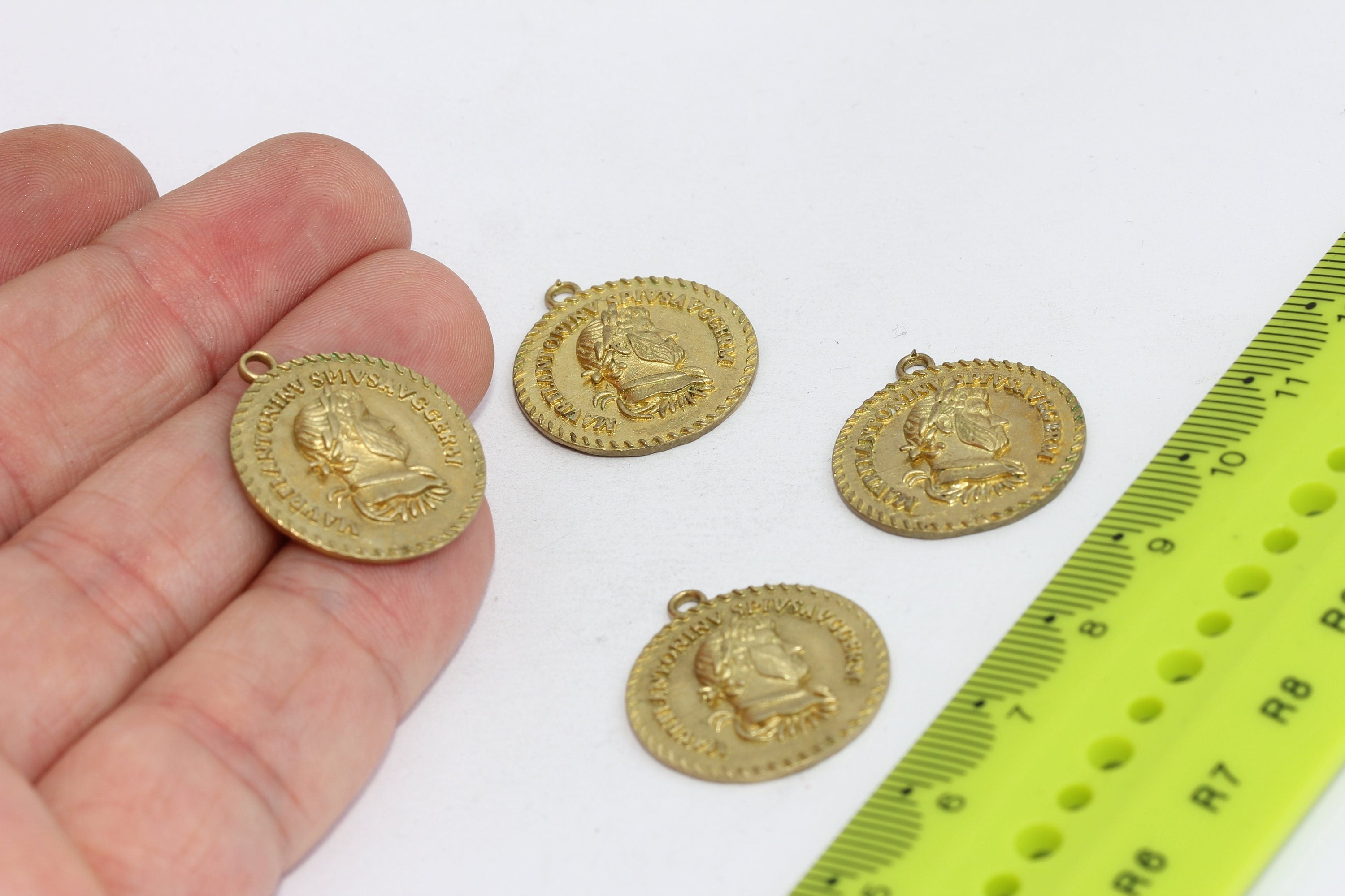 Raw Brass Medallion, Marcus Antonius Coin, Roman Coin Charms, Roman Necklace, Marc Anthony Coin, Raw Brass Charms  MBGMTE1172