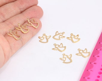 Pingente de anjo banhado a ouro brilhante de 12 x 14 mm, mini contas de anjo, pingentes de anjo com contorno, joias de anjo, acessórios banhados a ouro, MBGMTE101