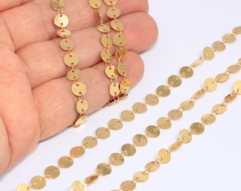 6mm 24k Shiny Gold Coin Chain, Disc Coin Chains, Round Disk Chains, Bulk Lot Chain, Bracelet Chain, Gold Plated Findings, MBGBXB127-1