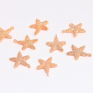 13,5mm Rose Gold Plated Starfish Beads, Starfish Charms, Sea Animals, Starfish Pendant, Summer Charms, Rose Gold Plated Findings, MBGROSE402
