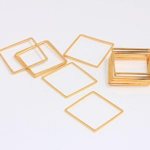 25mm 24k Shiny Gold Square Charms, Square Connector Beads, Outline Square Charms, Bracelet Charms, Gold Plated Findings, MBGETS206
