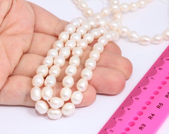 5x7mm Natural Pearl Bead Strand, Genuine White Freshwater Pearls, Potato Oval Pearl Iridescent White Pearl, Pearl Necklace  MBGCHK476