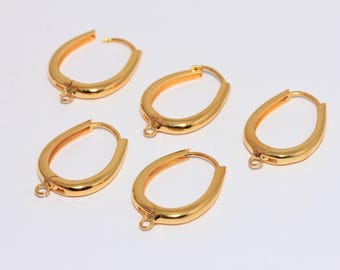 17x20mm 24k Shiny Gold Oval Earrings, Oval Lever Back Earrings, Oval Hoops With Loop, Gold Earring Clasps, Gold Plated Findings, MBGMTE378