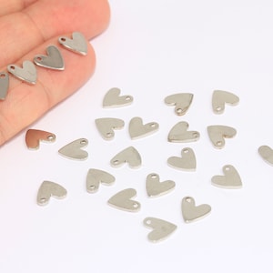 8mm Rhodium Plated Heart Charms, Love Necklace, Heart Disc Beads, Mini Heart, Necklace Heart Pendant, Rhodium Plated Findings, MBGROSE232