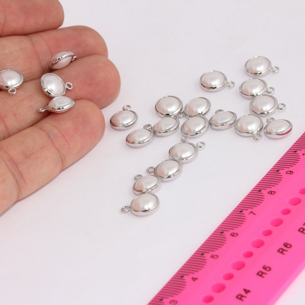 9x12mm Rhodium Plated Pearl Charm, Silver Framed Baroque Pearl Drop Beads, Necklace Pearl Beads, MBGXP114