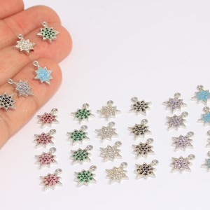 10x12mm Rhodium Plated North Star Charms, Micro Pave North Star Pendant, Optional Stone Color Star Beads, Silver Plated Findings, MBGROSE650