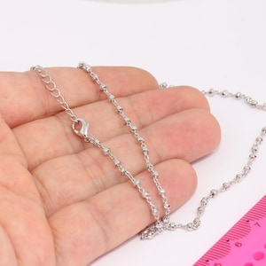 7&#39;&#39; Rhodium Plated Necklace, Beaded Chain,Cube Necklace Chain, Silver Plated Chains,  MBGCHK698-3