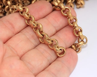 8,5mm Raw Brass Rolo Chain, Soldered Chain, Bulk Lot Chain, Ring Link Chain, Textured Rolo Chain, Raw Brass Findings, MBGBXB465-2