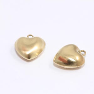 17mm Raw Brass Puffed Heart, Cute Heart Beads, Heart Necklace Charms, Puffed Mini Heart Charms, Raw Brass Findings, MBGBXB458