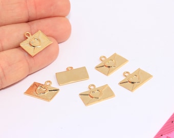 10x17mm 24 Shiny Gold  Envelope Charms, Envelope Pendant, Letter Envelope, Love Charms, Love Letter Beads, Gold Plated Charms,  MBGHRN17