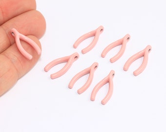 10x20mm Pink Plated Wishbone Pendant, Lucky Charm, Wishbone Charms, Wishbone Jewelry, Wish Charms, Pink Painted Jewelry Findings, MBGETS105