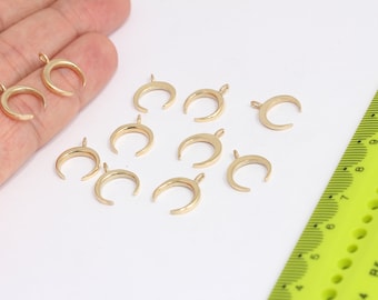 13x15mm Raw Brass Horn Charms, Horn Pendant, Moon Pendant, Crescent Moon Charm, Horn Necklace, Raw Brass Findings,  MBGSOM201