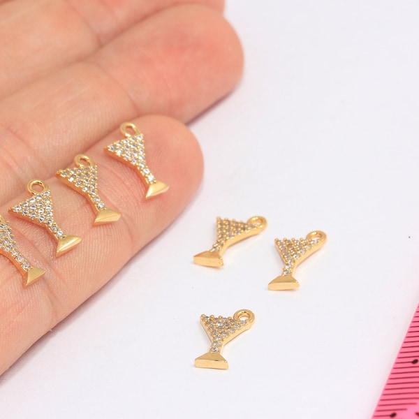 7x11mm 24k Shiny Gold Charms, Micro Pave Martini Glass, CZ Martini Glass,  Martini Glass, Gold Bracelet Beads, Micro Pave Charms, MBGMTE109