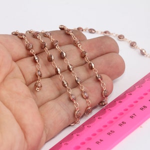 5mm Rose Gold Crystal Chain, Chain With Stone Beads, Rosary Style Bead Chain, Bulk Lot Chain, Rose Gold Plated Chains,, MBGBXB170