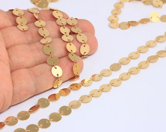 8mm 24k Shiny Gold Coin Chain, Disc Coin Chains, Round Disk Chains, Bulk Lot Chain, Bracelet Chain, Gold Plated Findings, MBGBXB191