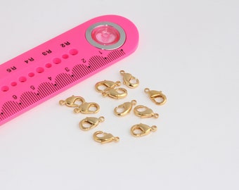 Fermoir pince en or brillant 12 mm 22 carats, fermoir pince homard, fermetures de collier, accessoires de fabrication de bijoux, accessoires plaqués or, MCHK480