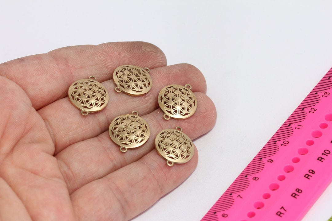 Raw Brass Flower of Life, Brass Charm, Bracelet Connector, Raw Brass