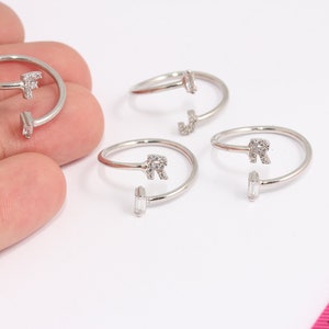 17-18mm Rhodium Plated Baguette Rings, Micro Pave Letter Rings, Personalized Rings, Delicate Stacking Rings, MBGHRF61