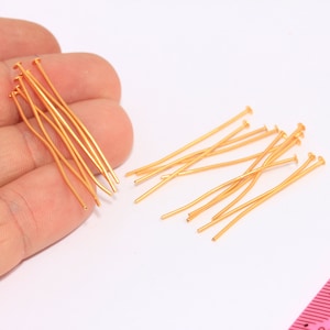 35mm 24k Shiny Gold Head Pins, Pins For Beading, Small Flat Head Pin, Jewelry Needles, Bead Pins, Gold Plated Findings, MBGSLM123