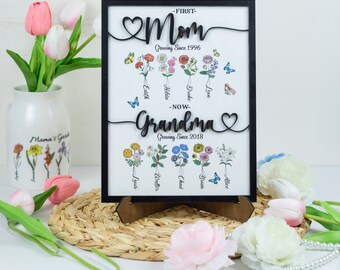 Personalized Birth Month Flowers Mothers Day, Custom Birth Month Flowers, Personalized First Mom Now Grandma, Mother's Day Gift