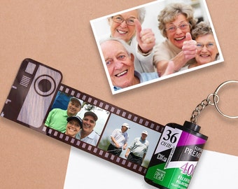 Personalized Family Photo Keychain,  Custom Picture Keyring, Custom Camera Film Roll Keychain, Gift for Birthday, Father's Day, Anniversary