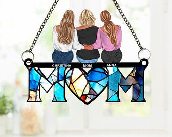 Personalized Mother & Daughter Suncatcher, Mother's Day Gift, Custom Family Name Suncatcher, Window Hanging Home Decor, Suncatcher Ornament