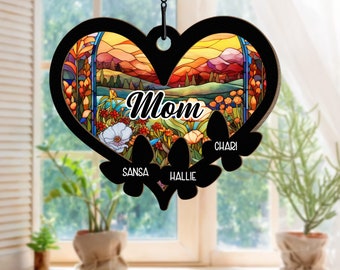 Mother Daughter On Moon Suncatcher, Personalized Window Hanging From Daughter,  Mother's Day Gifts from Daughter, Son, Kids, Mom Suncatcher