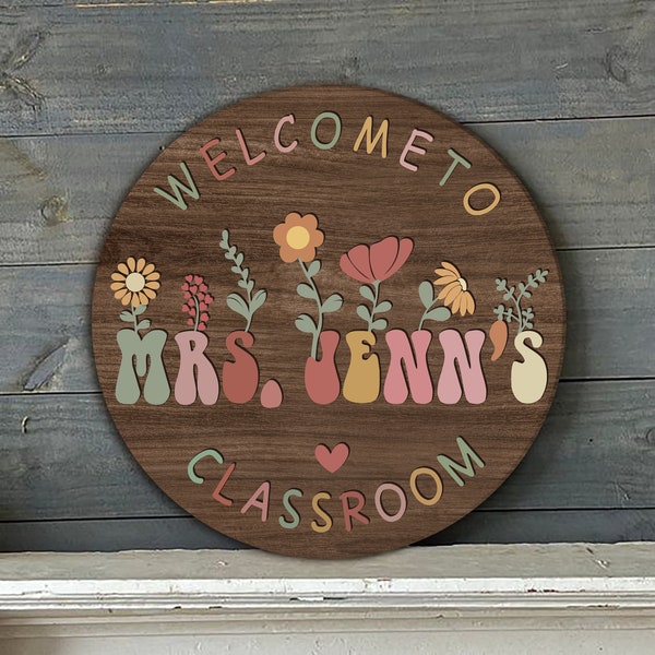 Personalized Teacher Door Sign, Teacher Name Sign, Rainbow Door Hanger, Teacher Welcome Sign, Back To School Sign, Teacher Hanging Door Sign