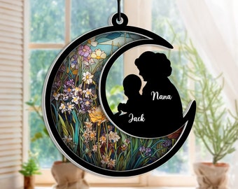 Grandma and Grandson Suncatcher, Personalized Window Hanging From Kids Name,  Mother's Day Gifts from Granddaughter, Grandson, Grandkids
