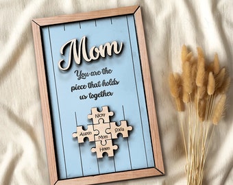 Customized Mom Puzzle Sign, Mother's Day Gift from Kids, Husband,  Puzzle Piece Unique Wooden Gift, Family Puzzle Sign, Gift For Mom