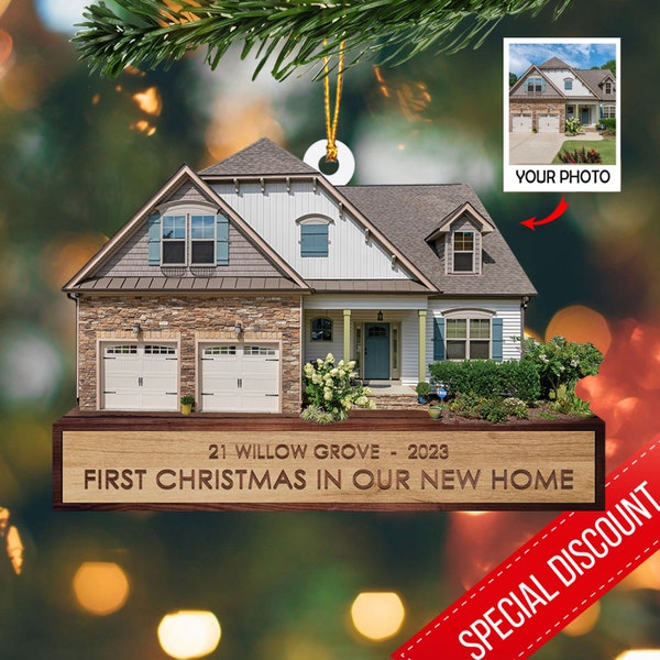 Benutzerdefinierte Haus Foto Ornament, neues Haus Ornament, Weihnachten 2023 Ornament, neues Zuhause Geschenk, Einweihungsparty Geschenk, Makler Abschlussgeschenk, Weihnachtsgeschenk