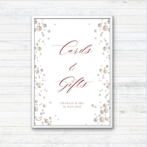 Cartes et cadeaux | Plaque de mariage en perles | Décoration de mariage élégante | Mariage bourgogne et blanc | Enseigne imprimable