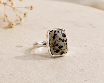 Dalmatisk Jaspis Sterling Silverring, Prickiga Kristaller Ädelstensmycken
