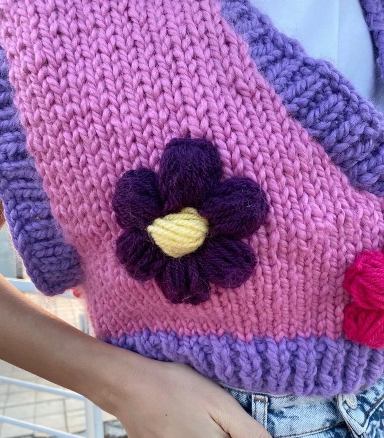 3D Flowers Hand knit Sweater Vest Girl's Sweater Etsy