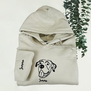 Custom Dog Embroidered Hoodie, Outline Pet Portrait Embroidered Crewneck, Custom Pet Photo Hoodie, Dog Lover Gift, Pet Dog Portrait Hoodie image 1