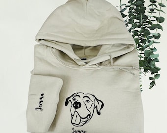 Custom Dog Embroidered Hoodie, Outline Pet Portrait Embroidered Crewneck, Custom Pet Photo Hoodie, Dog Lover Gift, Pet Dog Portrait Hoodie