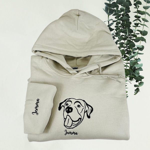 Custom Dog Embroidered Hoodie, Outline Pet Portrait Embroidered Crewneck, Custom Pet Photo Hoodie, Dog Lover Gift, Pet Dog Portrait Hoodie