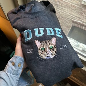 Custom Embroidered Pet From Your Photo Sweatshirt, Personalized Cat Sweatshirt, Pet Name Sweatshirt, Cat Mom Gift, Cat Lover Gift image 3