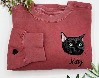 Embroidered Pet Sweatshirt, Custom Dog Sweatshirt From Your Photo, Dog Face Comfort Colors® Crewneck, Pet Sweatshirt With Pet Name