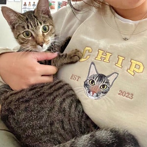 Custom Embroidered Pet From Your Photo Sweatshirt, Personalized Cat Sweatshirt, Pet Name Sweatshirt, Cat Mom Gift, Cat Lover Gift image 1