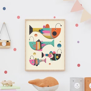 Marine Digital Print, Kids Poster, Fish poster, Kids Wall Decoration, Colorful Bathroom Print, Animal Print, Digital Print, Kids Room Poster