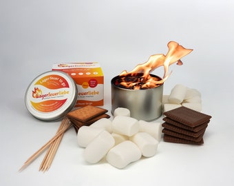 Marshmallows Set | Lagerfeuerliebe Geschenkset | Perfekt als Geschenk | Lagerfeuer to go | Ideal zum Camping | Mini-Lagerfeuer | Tischfeuer