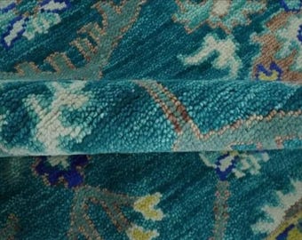 Contemporary Turquoise Oushak Hand Knotted Rug 4x6 5x8 6x9 8x10 9x12 10x14 ft for Living Room, Bedroom, Office, Kids room, Kitchen, Hallway.