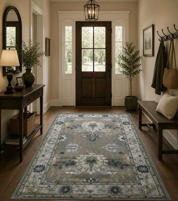 Luxurious Tufted Floral Rug | Wool & Cotton Symmetrical Medallion Border | 8x10, 9x12, 10x13, 11x14, 12x15 | Soft Durable Artisan Elegance