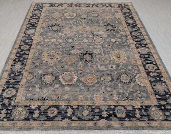 Traditional Gray Oushak Rug | Ornamental Floral Hand‑Knotted Carpet | Symmetrical Botanical Wool Area Rug | 8x10 9x12 10x13 11x14 12x15